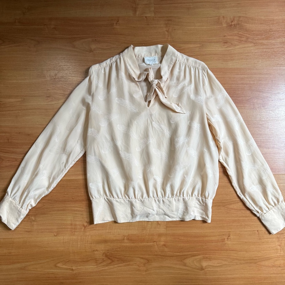 Sezane Cream Tie-Neck Blouse